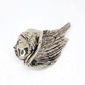 Vintage Rebecca Collins Cherub Angel Wing Silver Tone Scarf Ring Slide Designer